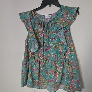 Nwts EMILY WONDER Teal Paisley Blouse Size L.